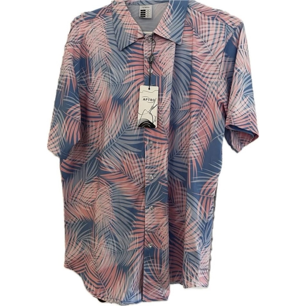 Men's Hawaiian short sleeve Palm Leaf‎ Button Shirt Resort Wear - Picture 2 of 3